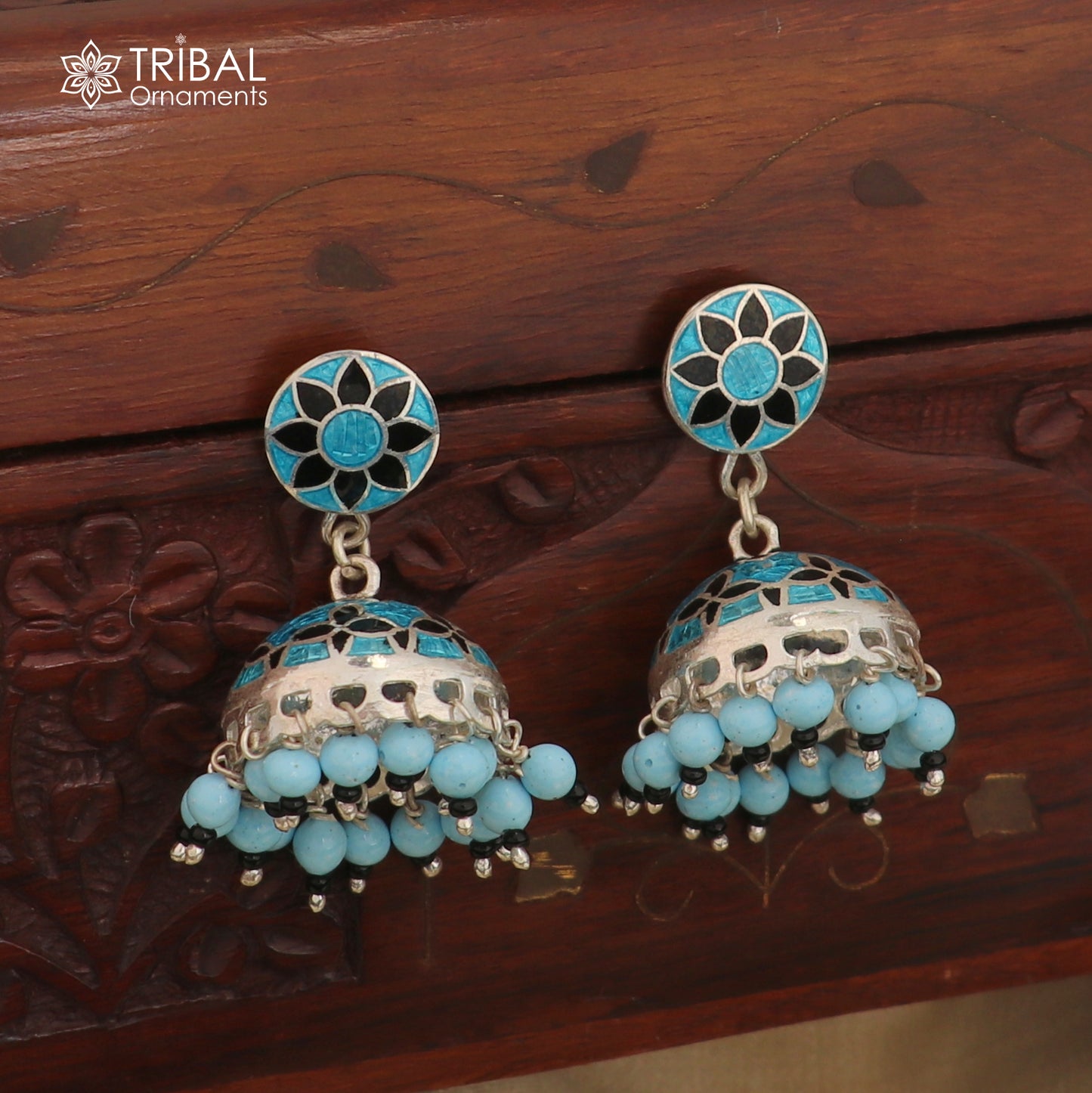 925 sterling silver stylish minakari design jumka earring er249