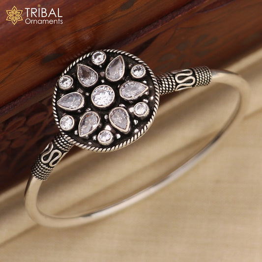 925 sterling silver fabulous cut stone bangle bracelet cuff kada girl's gift personalized jewelry nssk720
