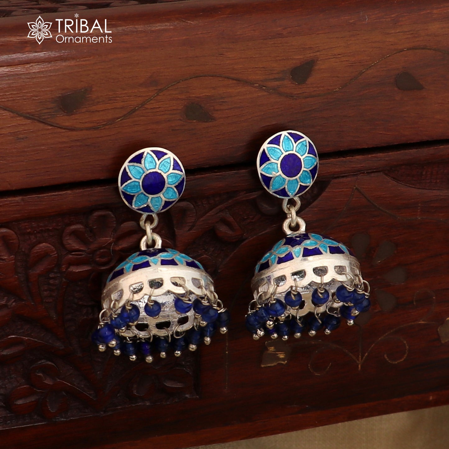 925 sterling silver stylish minakari design jumka earring er250