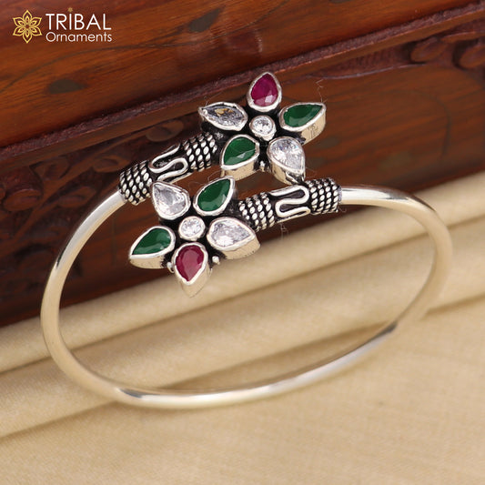 925 sterling silver fabulous bangle bracelet kada Cuff bracelet with red and green cut stone kada nba425