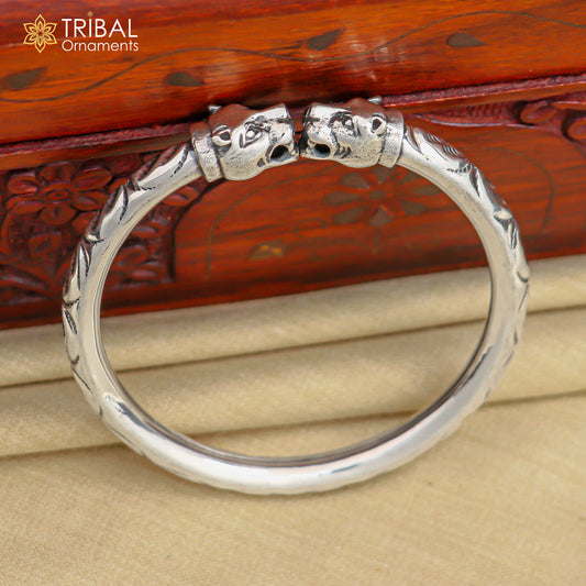 925 sterling silver lion face design handcrafted work bangle bracelet kada unisex customized jewelry nsk707