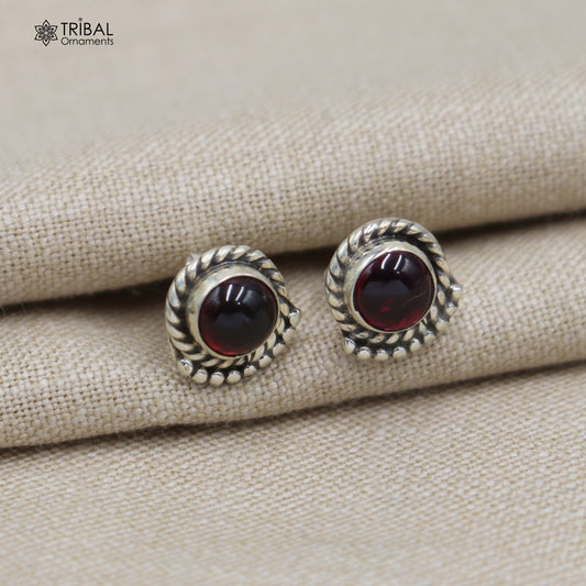 925 sterling silver gorgeous round shape red garnet stone stud earring best unisex jewelry s1425