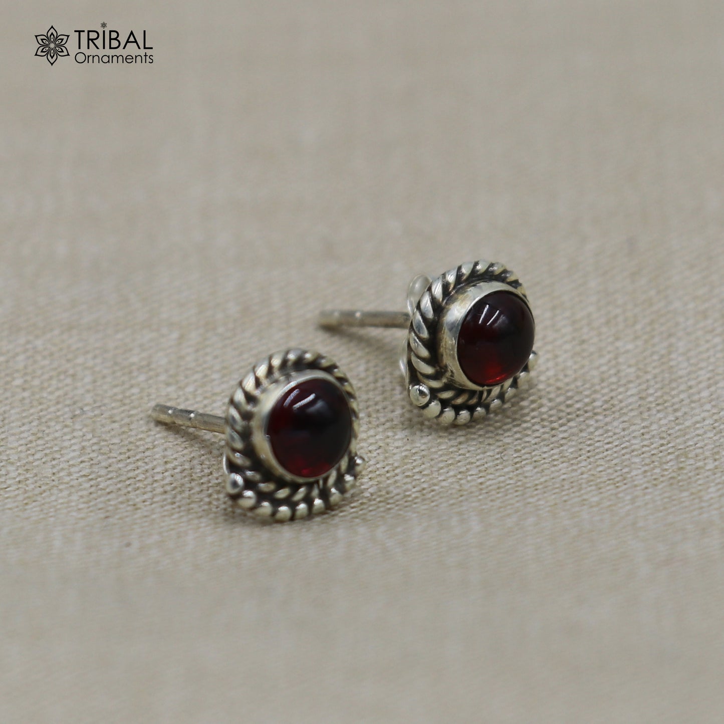 925 sterling silver gorgeous round shape red garnet stone stud earring best unisex jewelry s1425