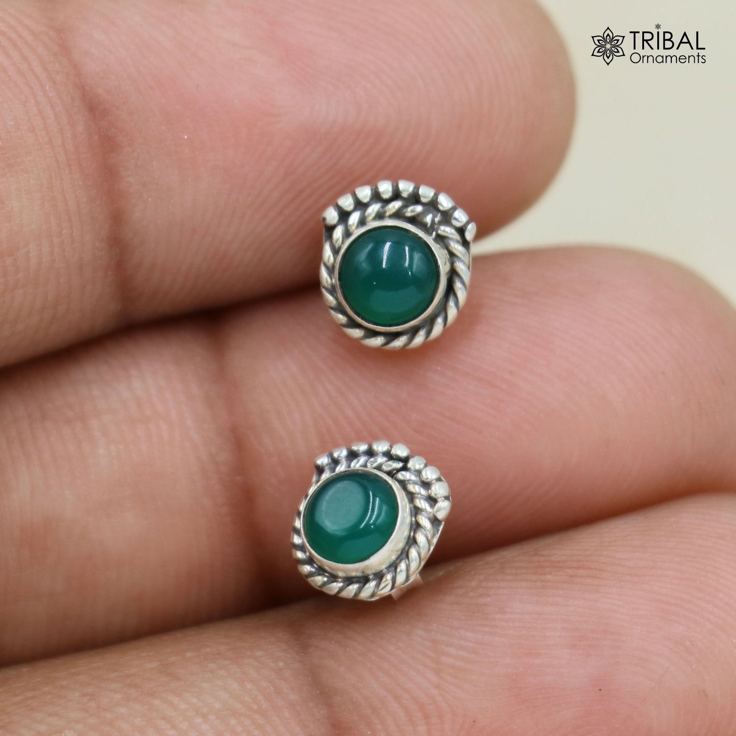 925 sterling silver gorgeous round shape green onyx stone stud earring best unisex jewelry s1426