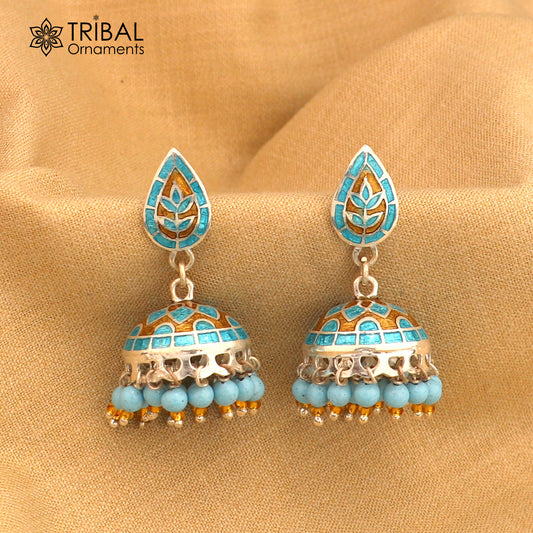 925 sterling silver stylish minakari design jumka earring er258