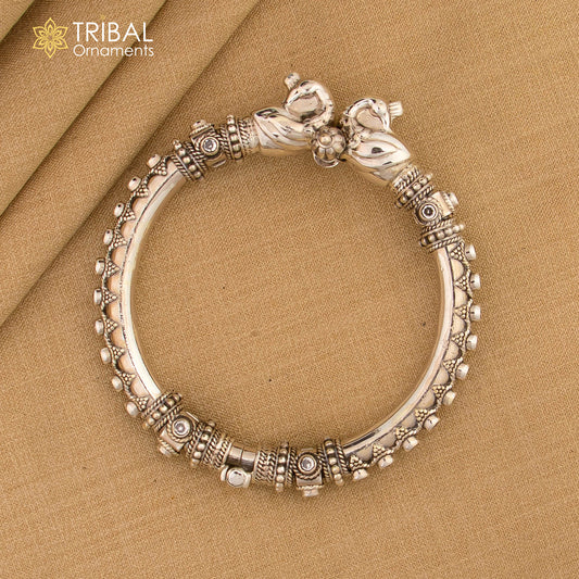 925 Sterling silver vintage peacock design cubic zircon stone tribal ethnic bangle bracelet kada Rnsk621