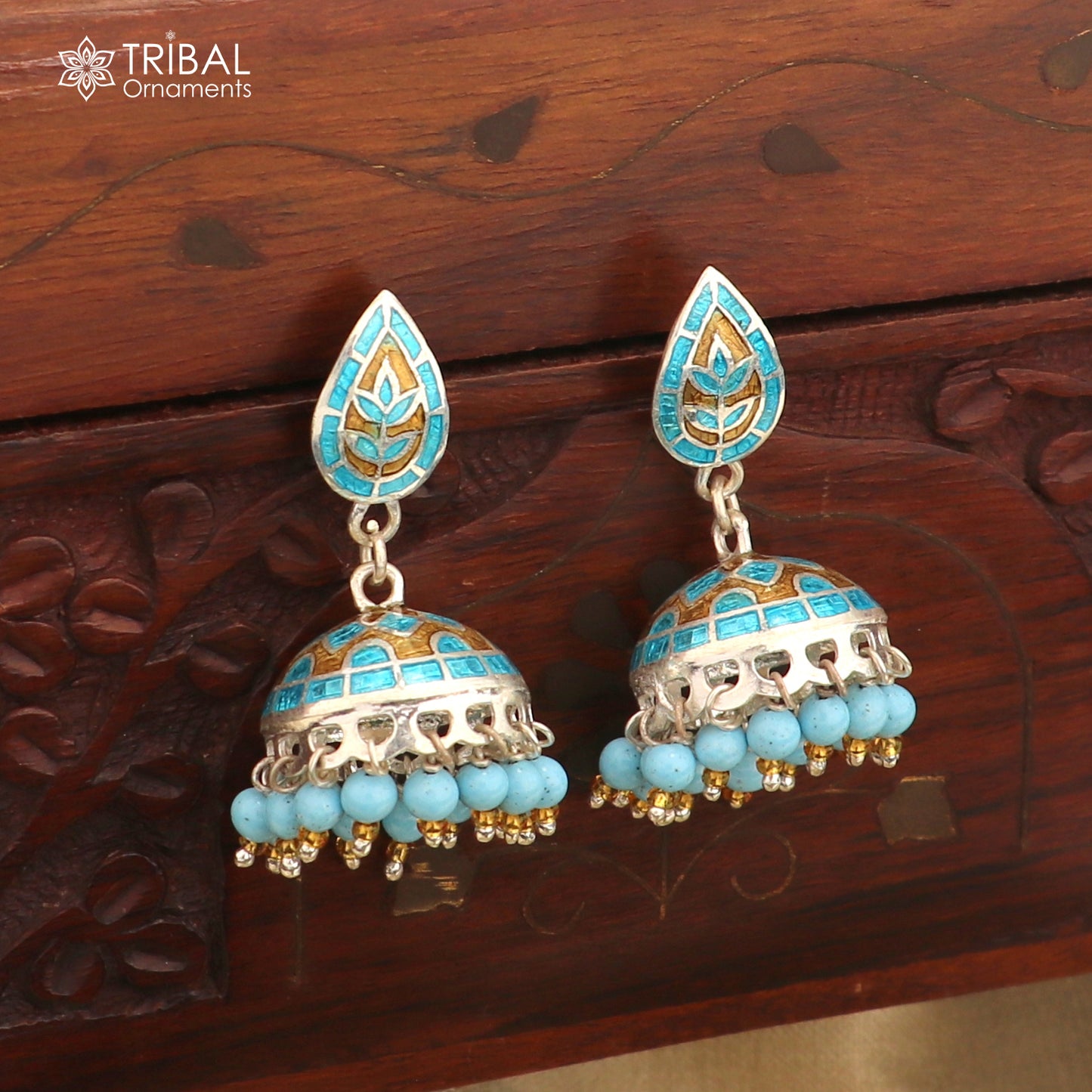 925 sterling silver stylish minakari design jumka earring er258