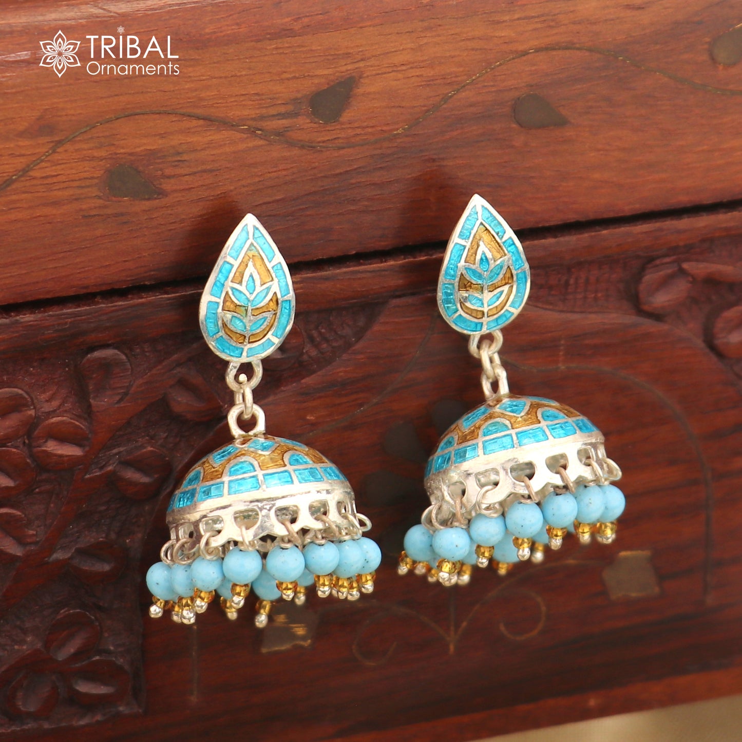 925 sterling silver stylish minakari design jumka earring er258