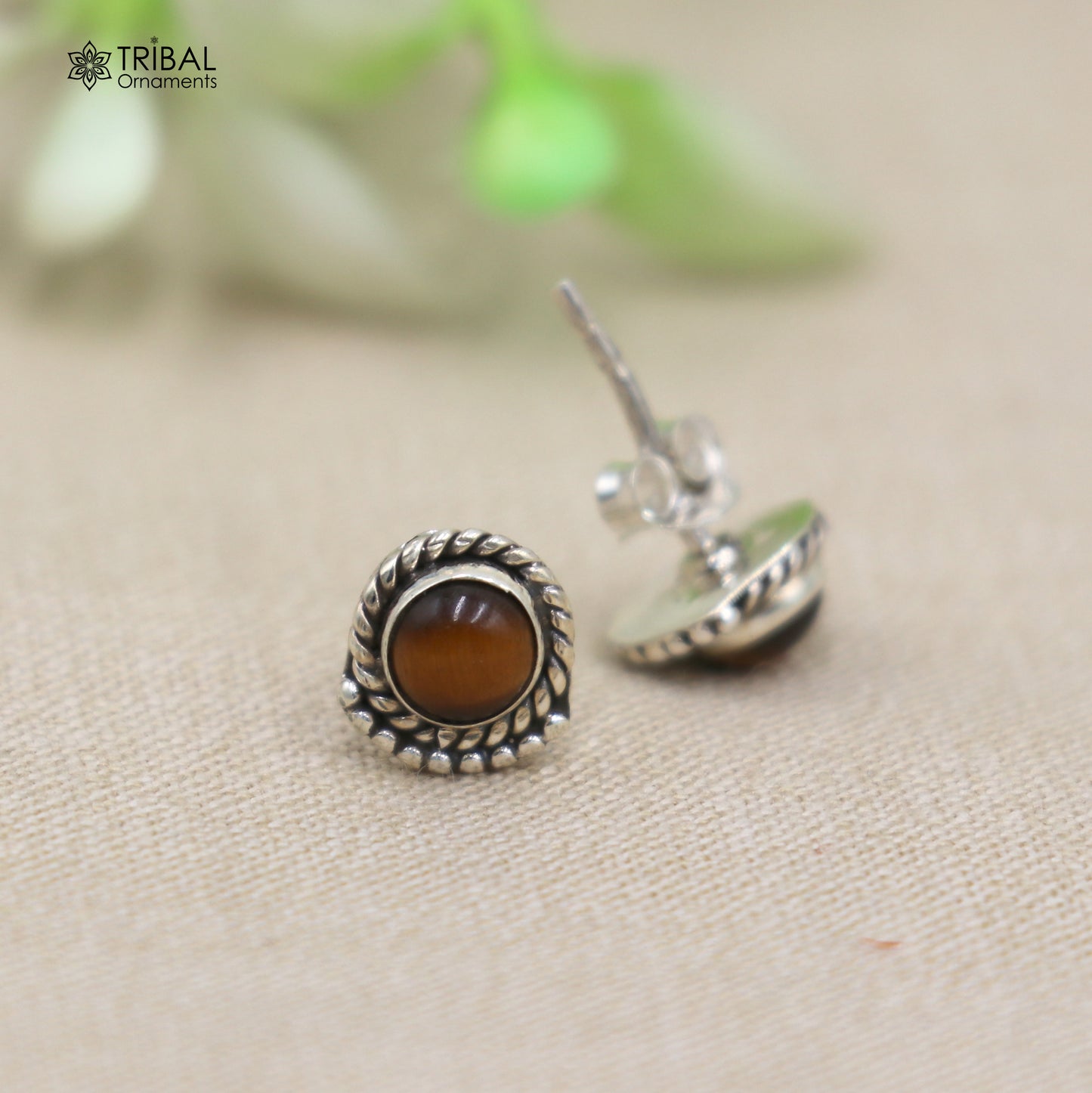 925 sterling silver gorgeous tiger eye stone stud earring best unisex jewelry s1431