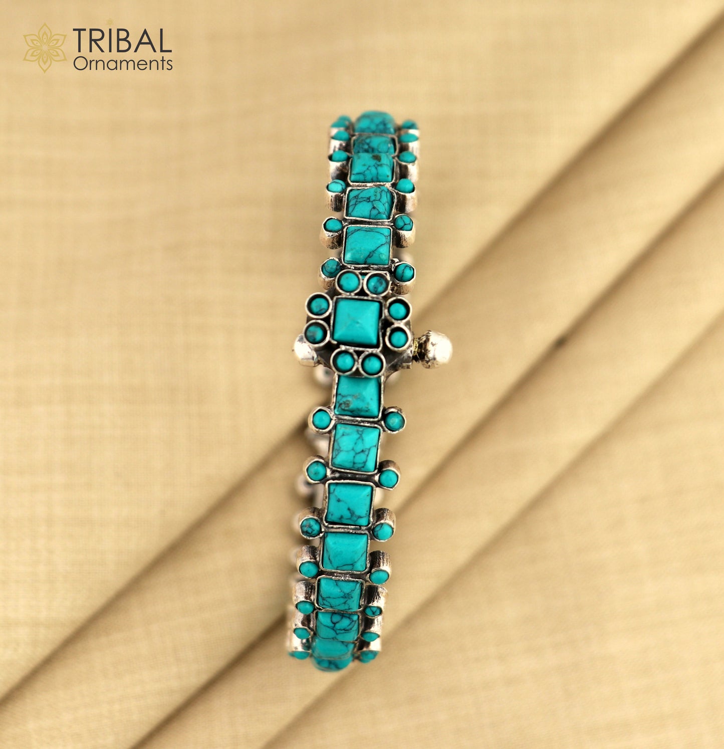 925 sterling silver Stylish bangle bracelet kada turquoise stone wedding gifting jewelry nsk884