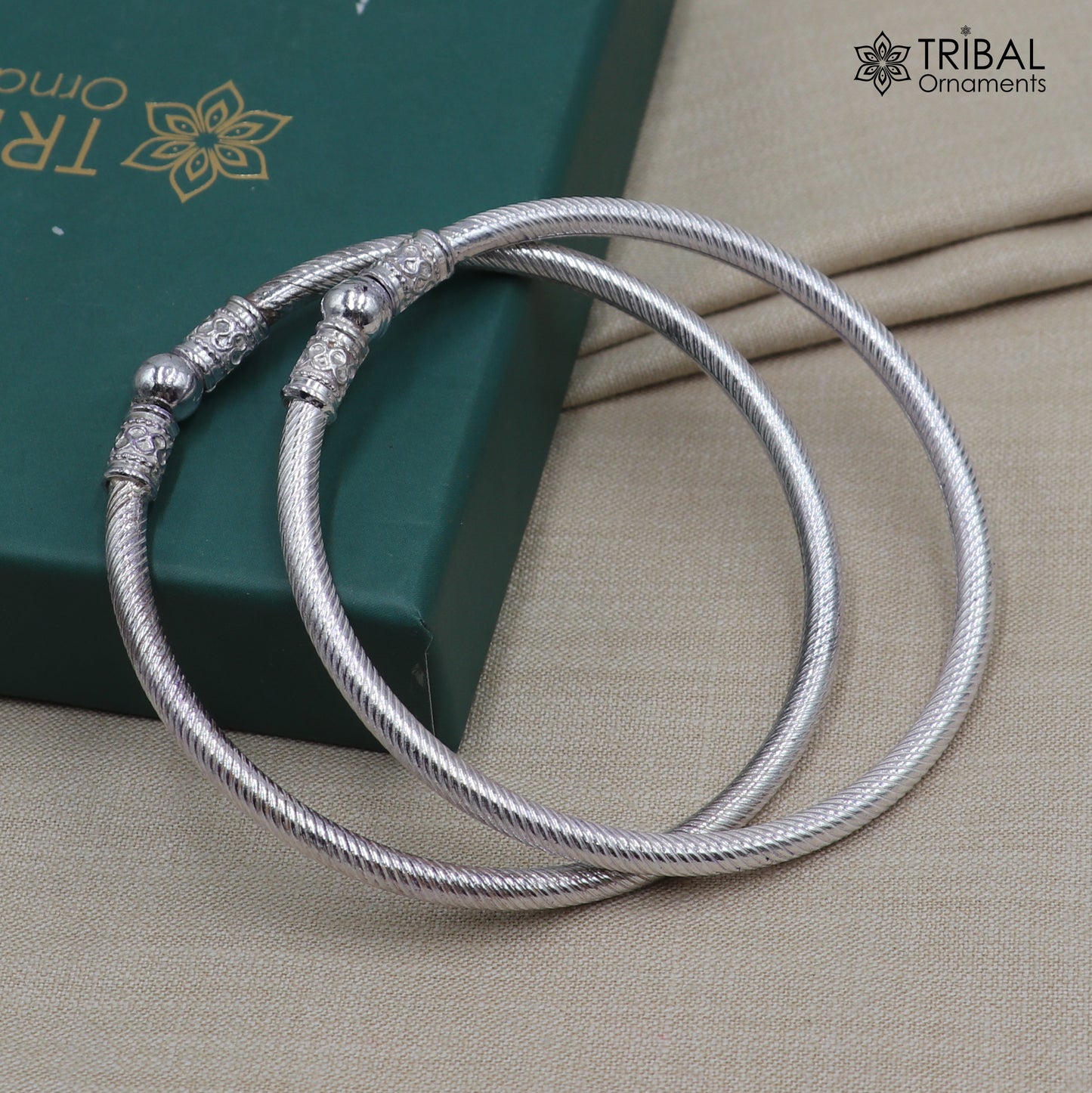 925 Sterling silver customized stylish ball design bangle kada tribal jewelry nba960