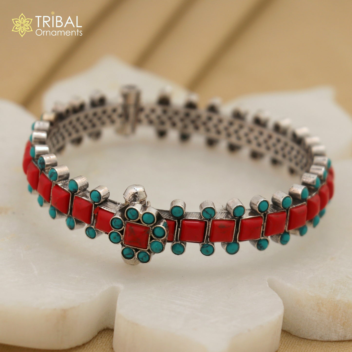 925 sterling silver red coral bangle bracelet with unique closure vintage tribal jewelry nsk815