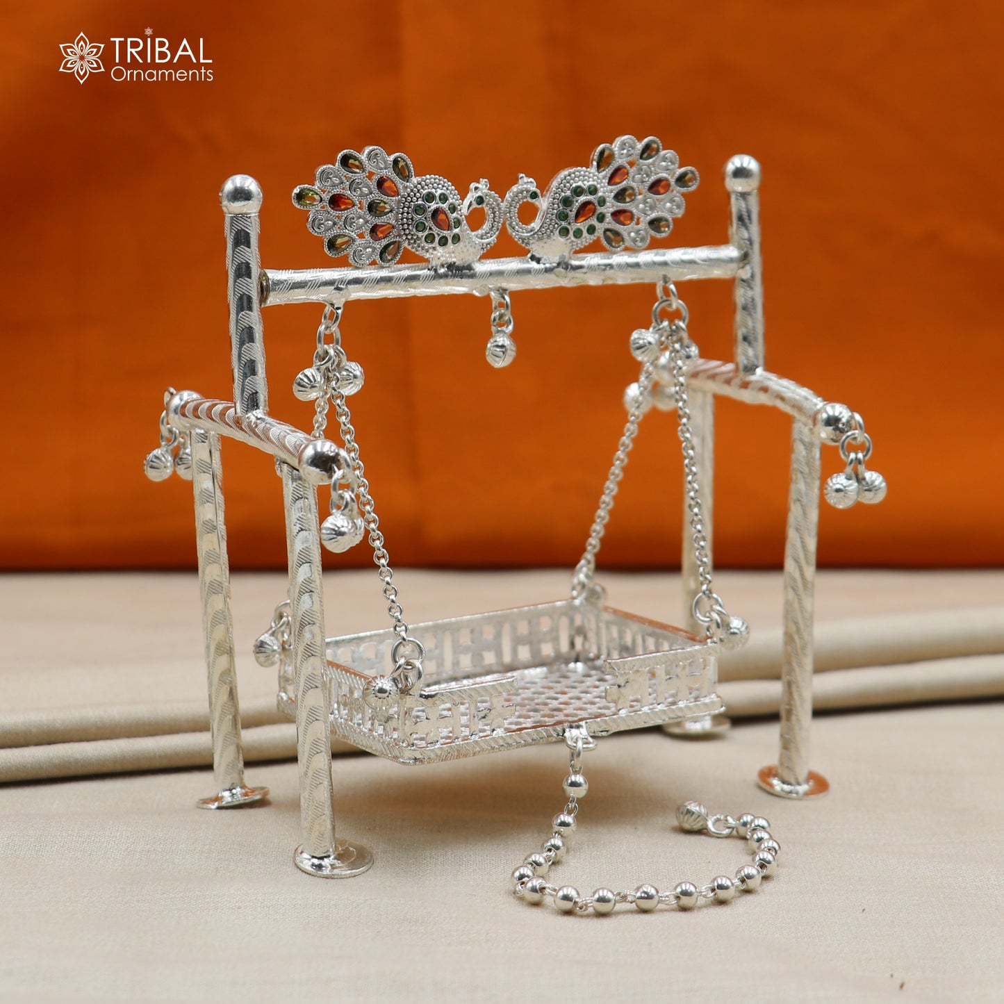 925Sterling silver peacock design Bal Gopala jhula, little Krishna swing, child Krishna palana art su1383