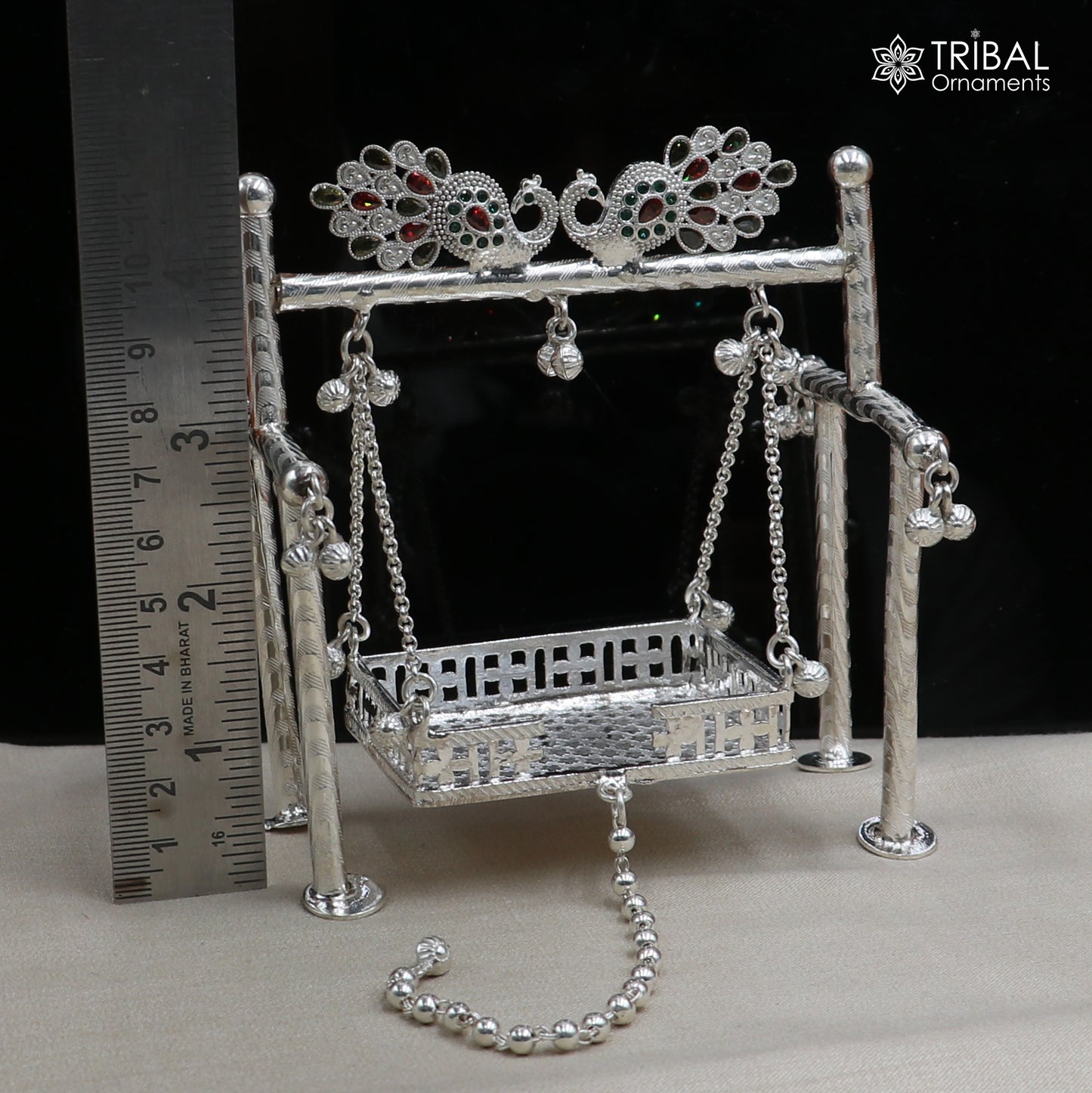 925Sterling silver peacock design Bal Gopala jhula, little Krishna swing, child Krishna palana art su1383