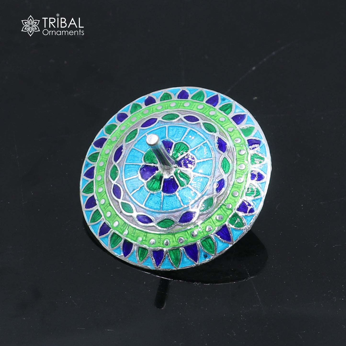 925 sterling silver mandala meenakari design Firki or Lattu toy silver toy for your baby Krishna idols article art852