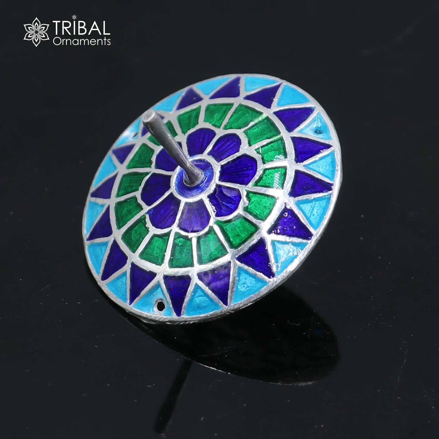 925 sterling silver mandala meenakari design Firki or Lattu toy silver toy for your baby Krishna idols article art853