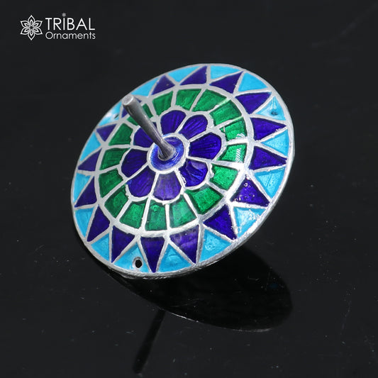 925 sterling silver mandala meenakari design Firki or Lattu toy silver toy for your baby Krishna idols article art853