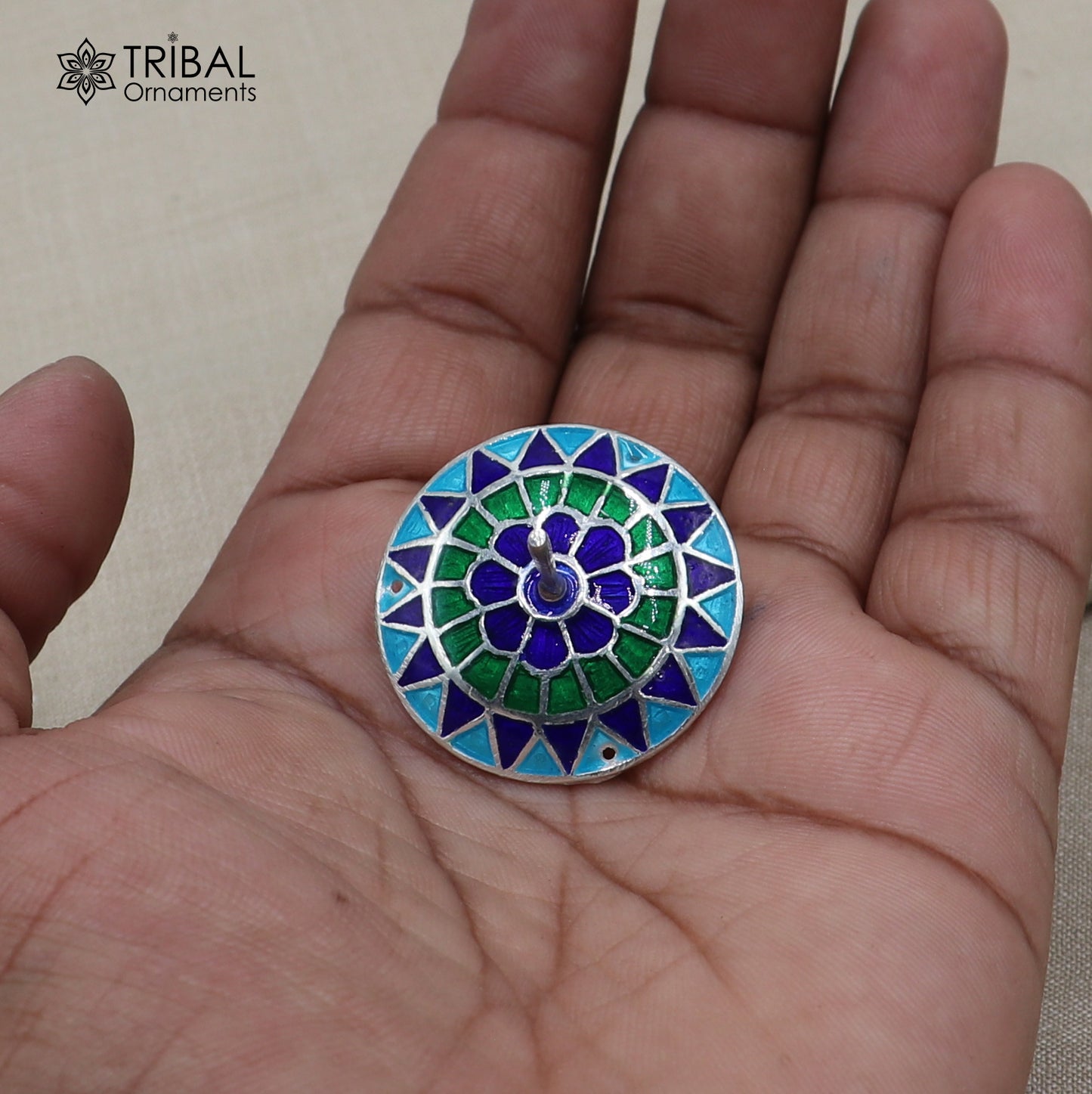 925 sterling silver mandala meenakari design Firki or Lattu toy silver toy for your baby Krishna idols article art853