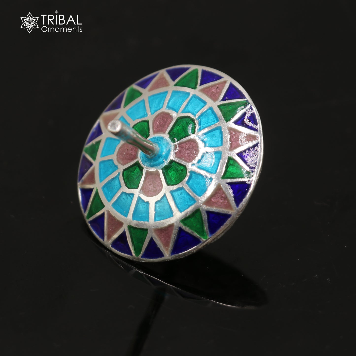 925 sterling silver mandala meenakari design Firki or Lattu toy silver toy for your baby Krishna idols article art854