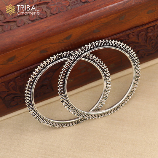 925 silver vintage antique stylish waved beaded bangle bracelet, oxidized silver wedding brides made customized bangles nba201