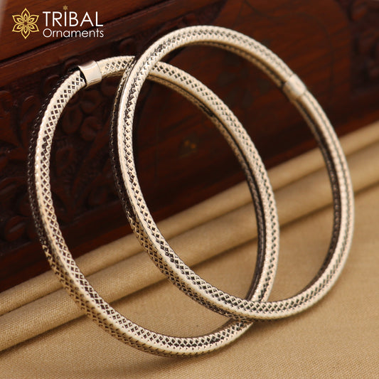 925 sterling silver handmade customized vintage design bangle bracelet kada single piece excellent oxidized gifting unisex jewelry nssk4