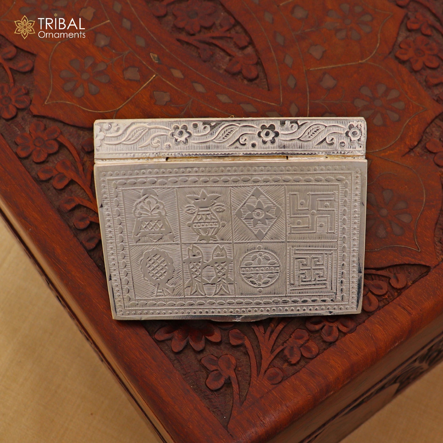 3"X2" 925 sterling silver ashth mangal box trinket box rectangle shape box collection,  stb890