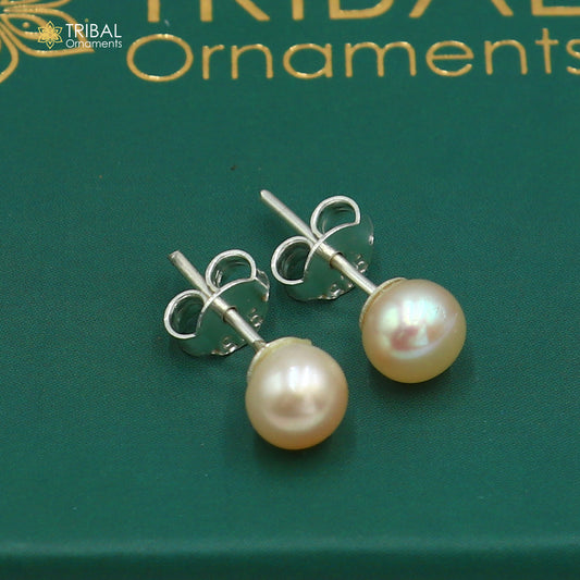 Round 925 sterling silver fabulous pearl stone stud earrings, best unisex jewelry fancy earrings daily use jewelry ear742