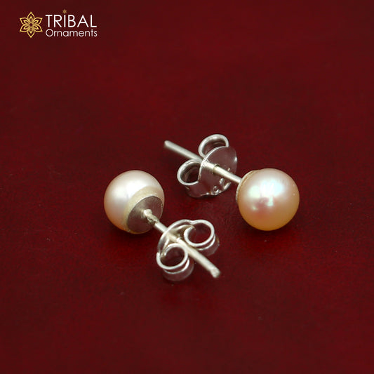 Round 925 sterling silver fabulous pearl stone stud earrings, best unisex jewelry fancy earrings daily use jewelry ear742