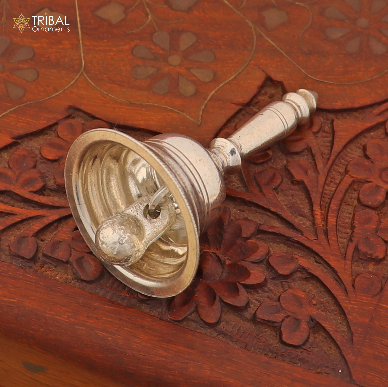 925 Sterling Silver Hand held Bell/Ghanti for pooja article art861