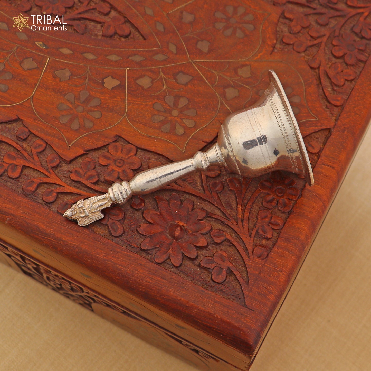 925 Sterling Silver Hand held Bell/Ghanti for pooja article art862