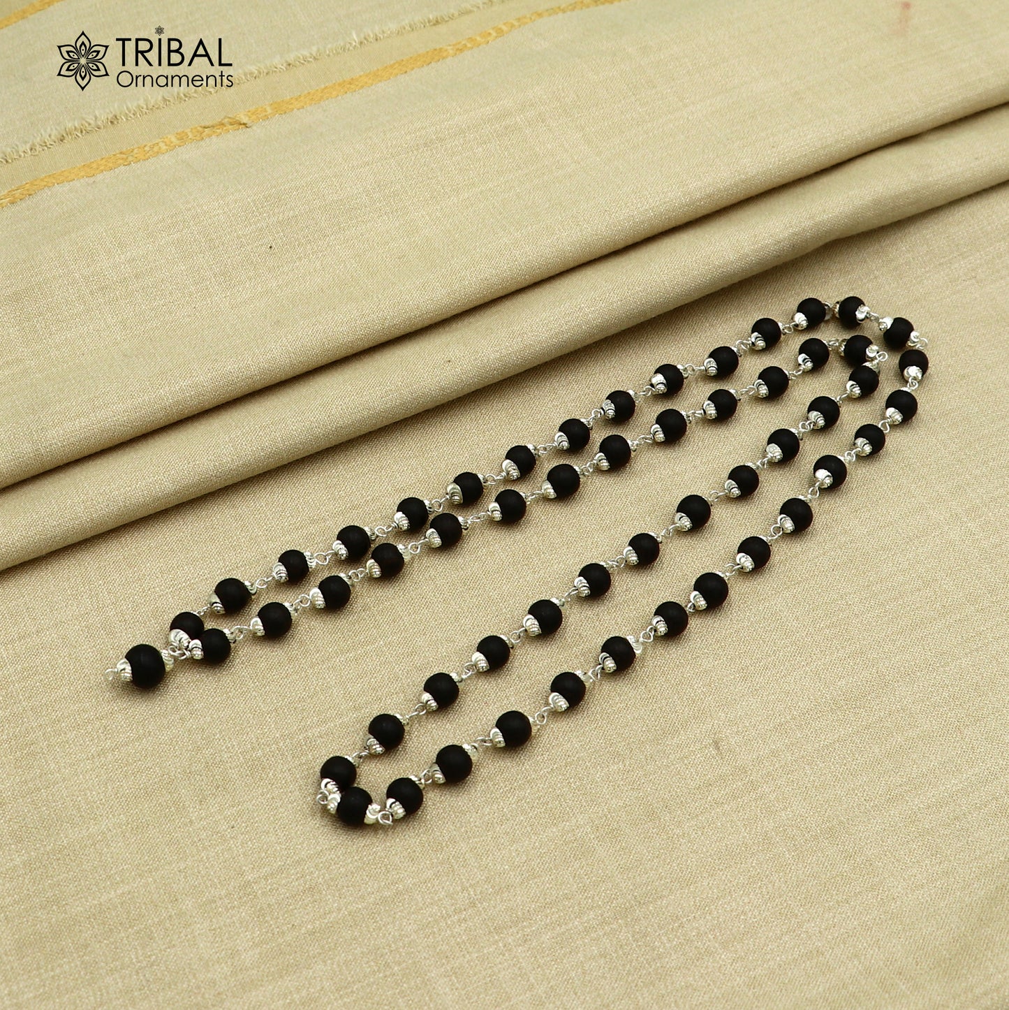 54/108 beads handmade karungali round beads mala 925 solid silver chain necklace ch608