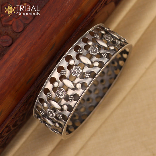 925 sterling silver vintage style handcrafted flower design kada bangle bracelet tribal wedding jewelry for girl's from india ba98