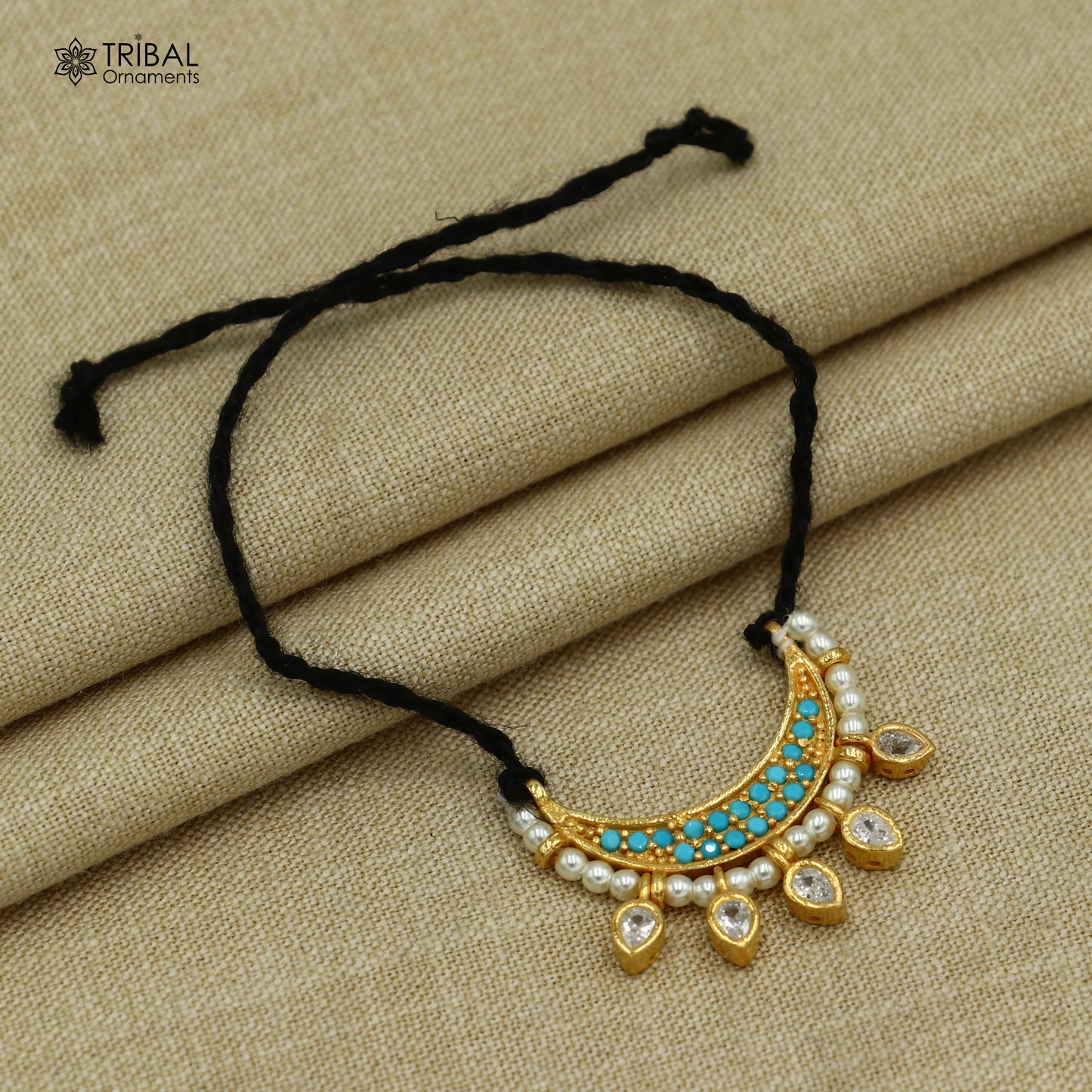 925 sterling silver pearl beads style necklace for idols or god statues gold polished jewelry set773
