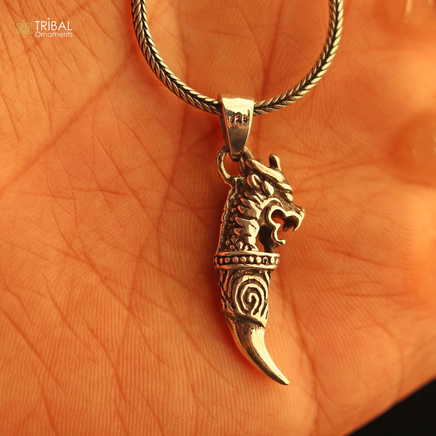 925 sterling silver handmade dragon tooth pendant symbol of mythical power, wisdom, and resilience nsp654