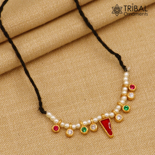 925 sterling silver pearl style multi color stone necklace for idols or god statues gold polished jewelry set776