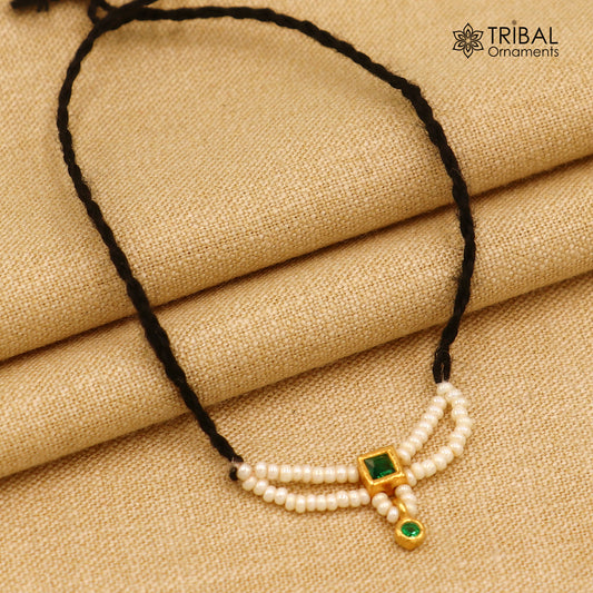 925 sterling silver pearl style green stone necklace for idols or god statues gold polished jewelry set777