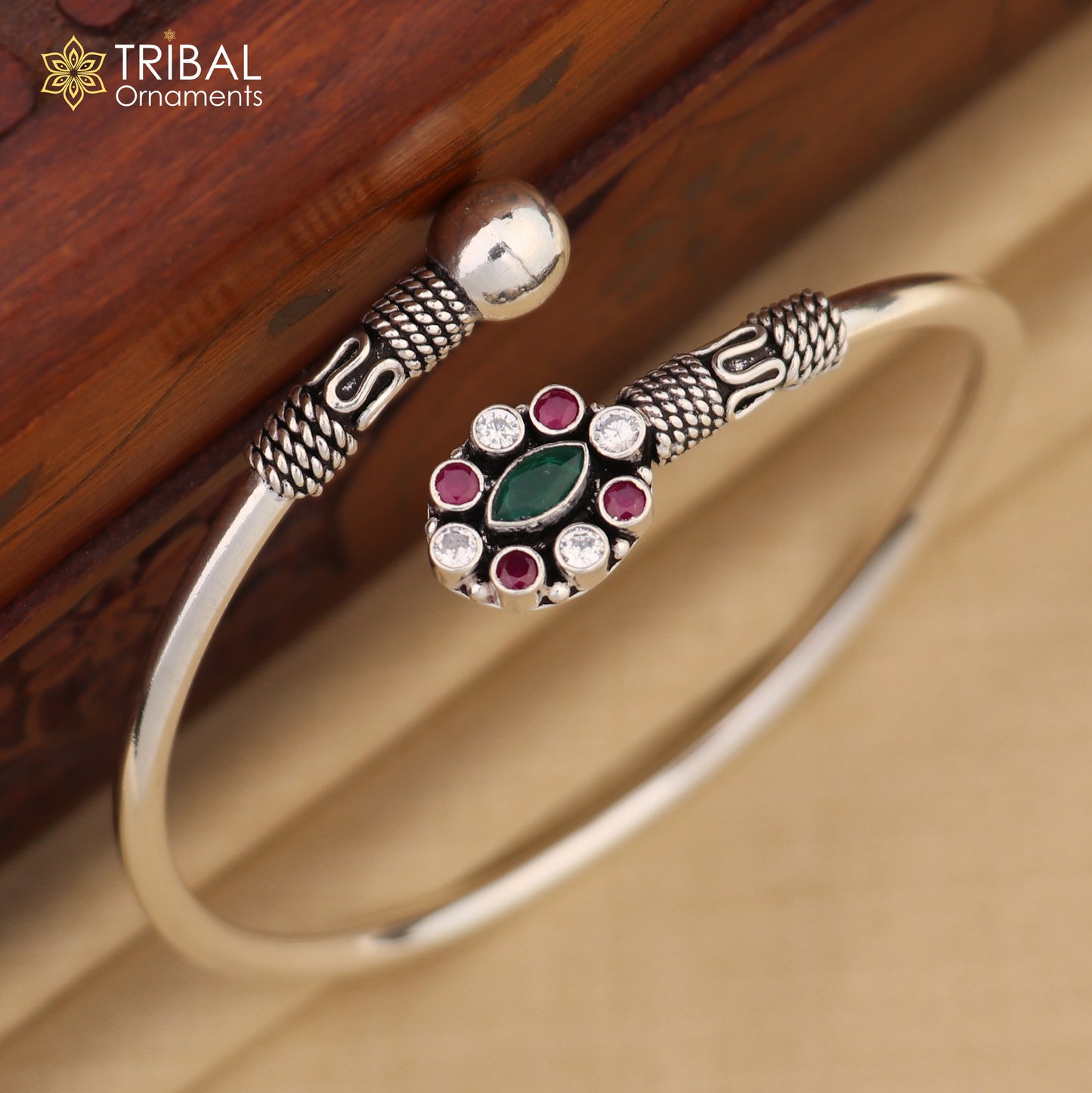 925 sterling silver handcrafted stone design bangle bracelet kada, Vintage style oxidized tribal jewelry nssk279