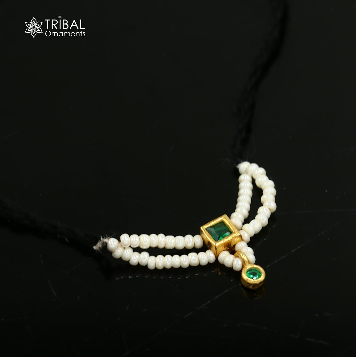 925 sterling silver pearl style green stone necklace for idols or god statues gold polished jewelry set777