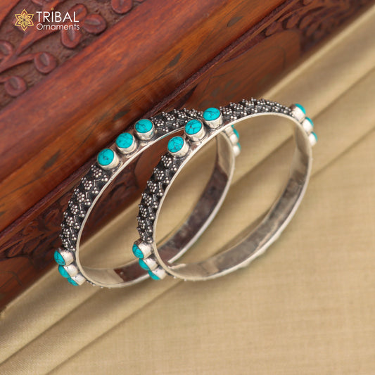 925 sterling silver customized vintage design turquoise stone bangle bracelet kada brides ethnic jewelry nba339