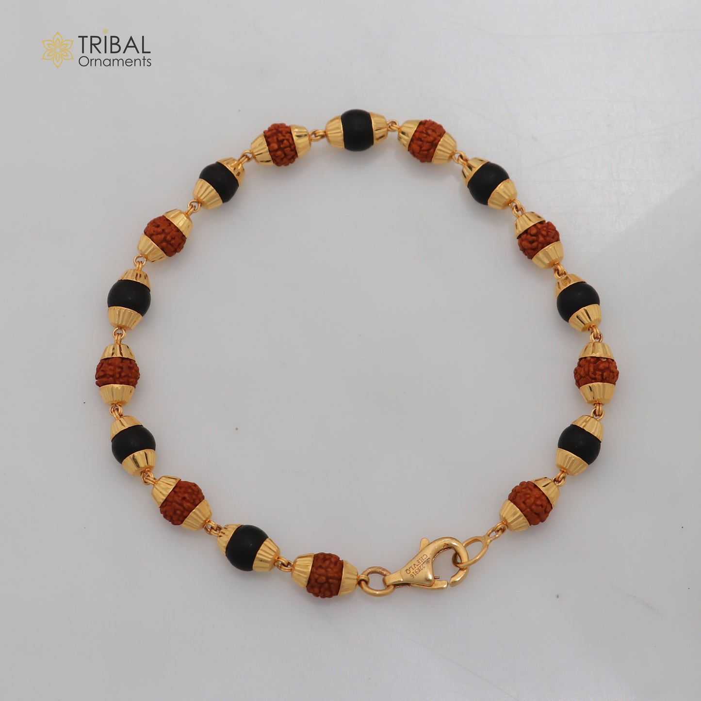 22kt yellow gold Karungali with Rudraksha beads Bracelet men's Certified jewelry gbr84
