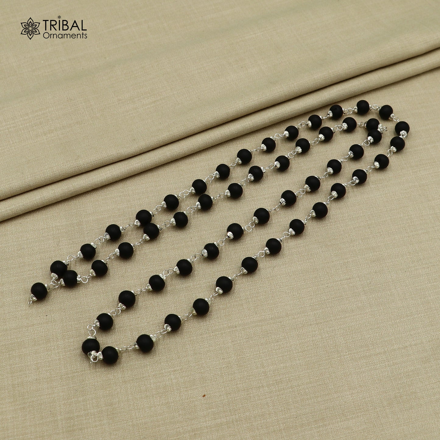 54 /108 beads handmade karungali round beads mala 925 solid silver chain necklace ch609