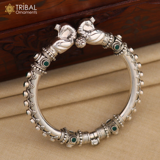 Vintage design handcrafted unique work 925 sterling silver peacock bangle bracelet kada unique screw locking best gifting jewelry nsk465