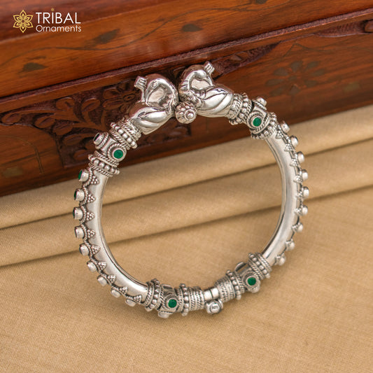 Vintage design handcrafted unique work 925 sterling silver peacock bangle bracelet kada unique screw locking best gifting jewelry nsk465