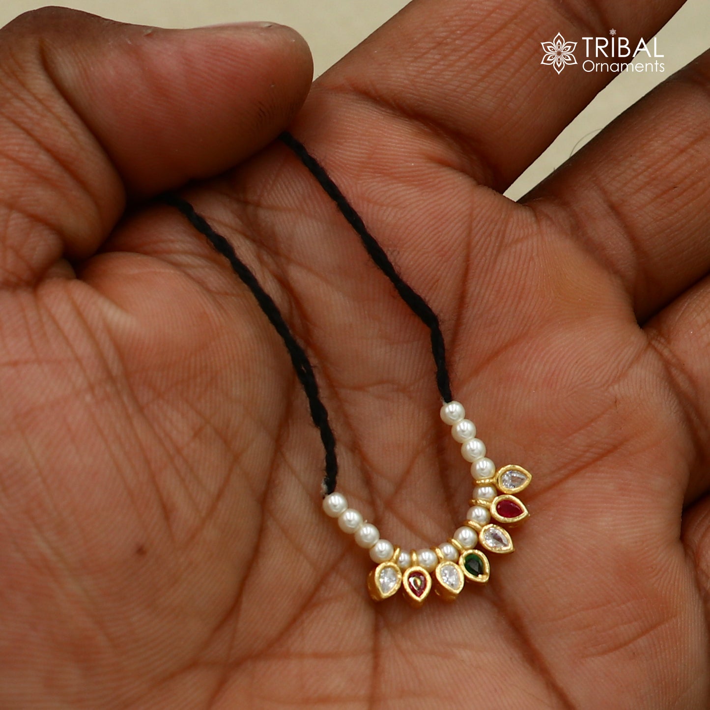 925 sterling silver pearl style multi color stone necklace for idols or god statues gold polished jewelry set782