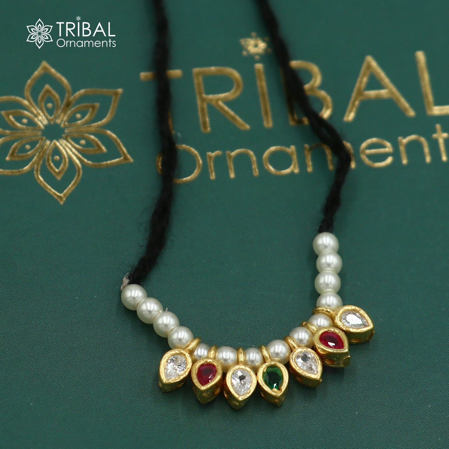 925 sterling silver pearl style multi color stone necklace for idols or god statues gold polished jewelry set782