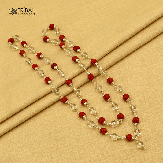 54 /108 beads Rudraksh and spathic beads navkar jaap mala 925 solid silver chainting necklace ch614