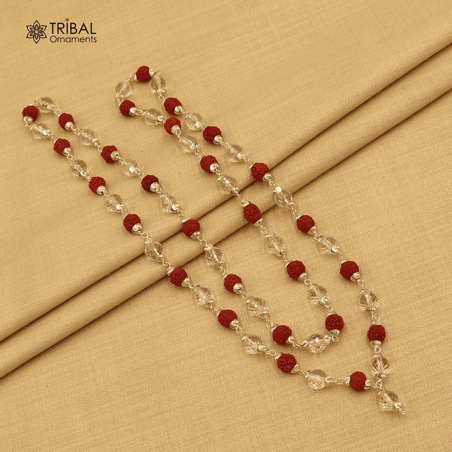 54 / 108 beads Rudraksha and  Sphatik beads navkar jaap mala 925 solid silver chanting necklace ch614