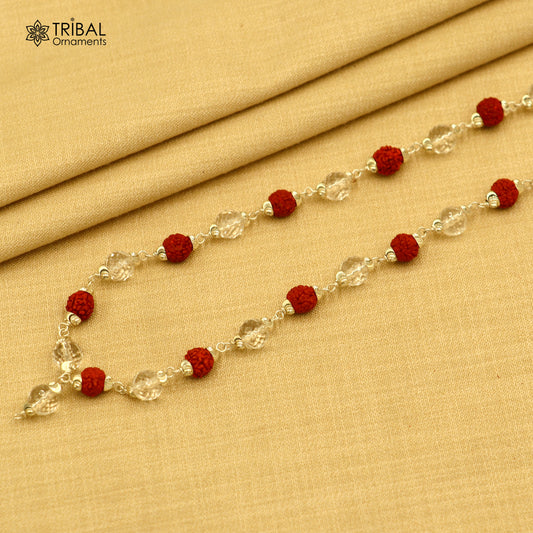 54 /108 beads Rudraksh and spathic beads navkar jaap mala 925 solid silver chainting necklace ch614