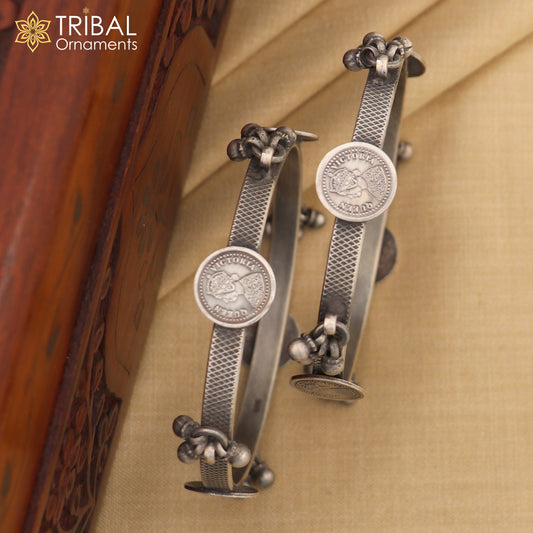 925 sterling silver handmade customized tribal ethnic bangle bracelet, best vintage style hanging drops bangles for gifting nba328
