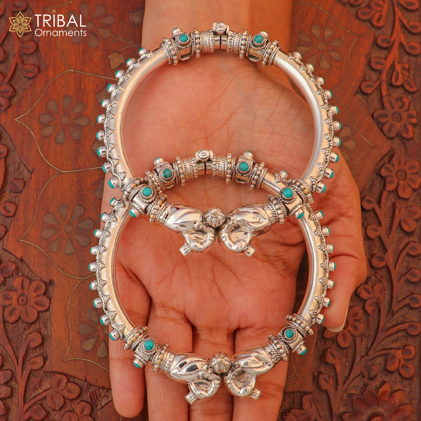 925 Sterling silver vintage peacock design cubic zircon stone tribal ethnic belly dance bangle bracelet kada nsk963